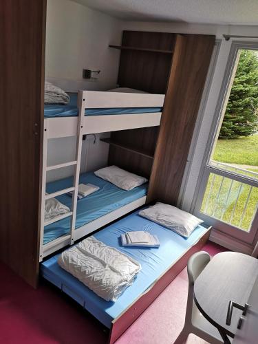 two bunk beds in a room with a window at AUBERGE DE JEUNESSE D'ORLEANS in Orléans