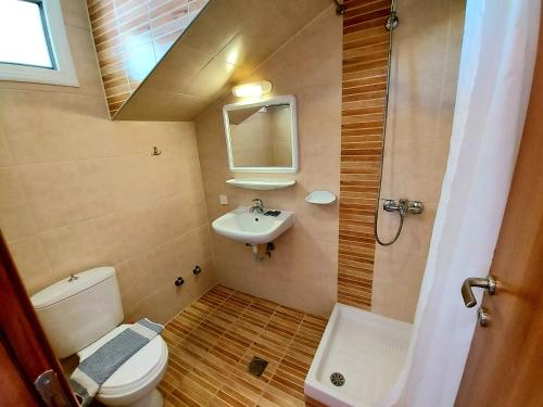 Baño pequeño con aseo y lavamanos en Haus Olymp, en Paralia Katerinis