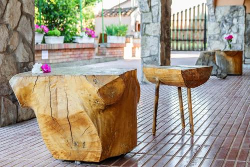 a table and a chair made out of a tree stump at Cal Soi in Lleida