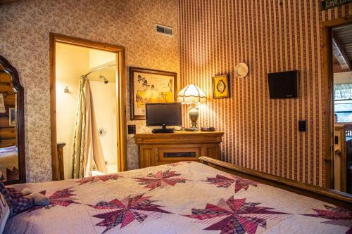 a bedroom with a bed and a television on a dresser at Eagle's Nest in Big Bear Lake