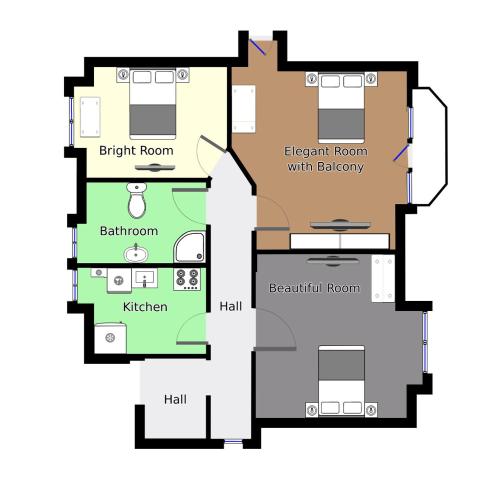 a floor plan of the eighth floor of a house at aday - Villa Firenze - 2 Bedrooms Bright Apartment in Aalborg