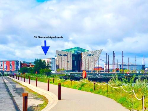 a view of a city with a building in the background at CK Serviced Apartments Belfast in Belfast