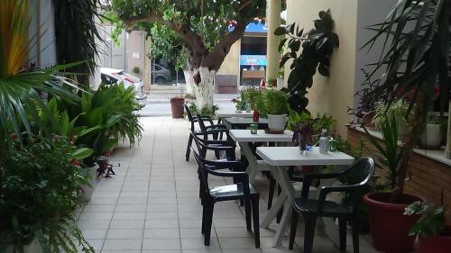 ルトラ・エディプソスにあるMouroukis Roomsの植物の並ぶレストラン