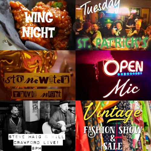 a collage of photos of different types of neon signs at Stonewater Manor B&B in Gananoque