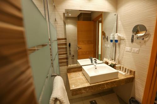 a bathroom with a sink and a mirror at Tolip El Narges in Cairo