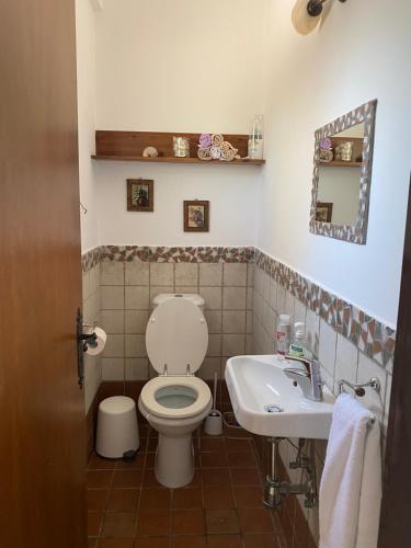 łazienka z toaletą i umywalką w obiekcie Eleon Country House w mieście Doros