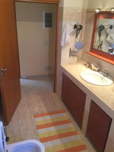 a bathroom with a sink and a toilet at Cosy Country Villa in Pappayiannádhes