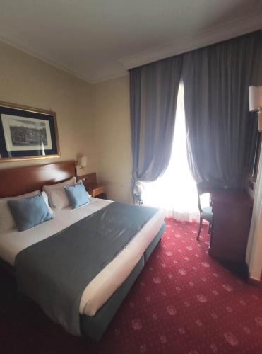 a hotel room with a large bed and a window at Hotel Miami in Rome