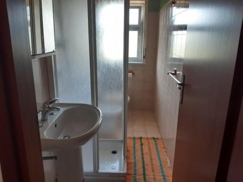 een badkamer met een wastafel en een douche bij casa panoramica in Calatabiano