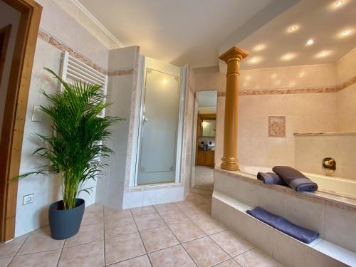 a bathroom with a tub and a potted plant at Ferienwohnung Vorberg in Schönau am Königssee