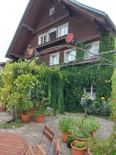a building covered in ivy with a bunch of plants at Landhaus Goldenes Kreuz in Leutkirch im Allgäu