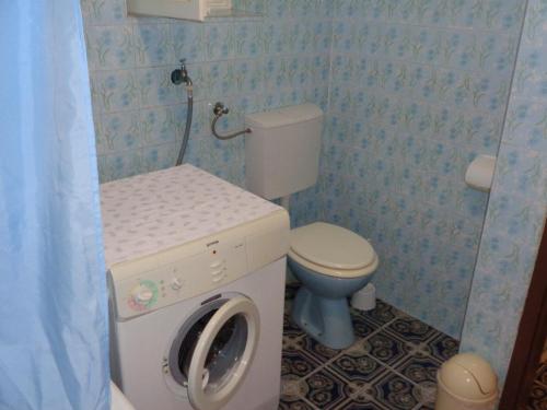 a bathroom with a washing machine and a toilet at APARTMAN ZORAN MARUSIC in Marusici 