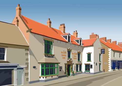 a drawing of a street with buildings at The Black Swan Inn in Pickering