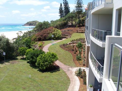 an aerial view of a balcony of a building with the ocean at The Beach Cabarita in Cabarita Beach
