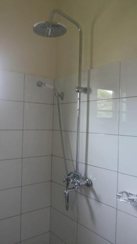 a shower with a shower head in a bathroom at Jojo's Palace Annex in Gulu