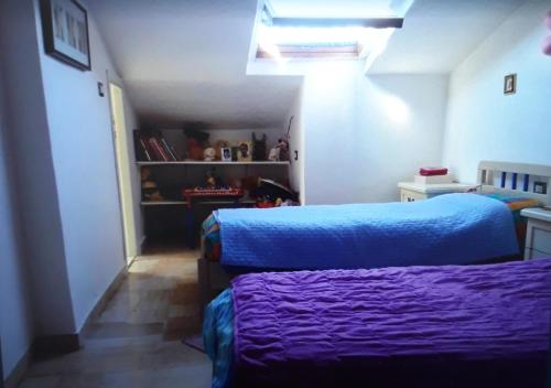 um quarto com duas camas e uma estante de livros em Appartamento a 5 minuti dal mare- apartment very close to the sea em Pescara