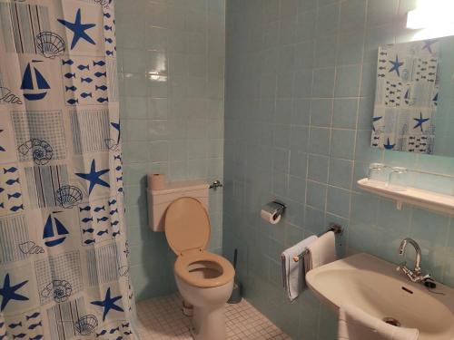 a bathroom with a toilet and a sink at Pension Bachlhof in Fürsteneck