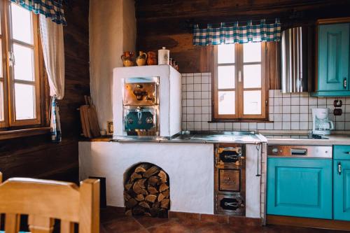 a kitchen with a stove and an oven in it at Kuća za odmor Stara hiža in Selnica