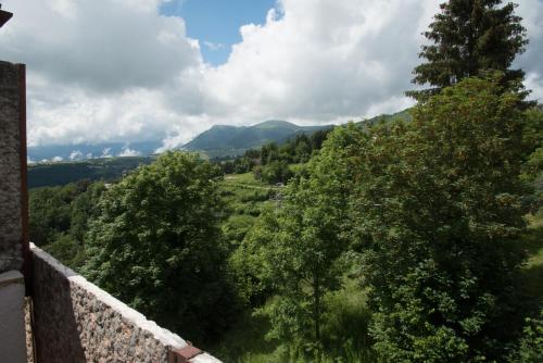 - un balcon avec vue sur les arbres et les montagnes dans l'établissement Appartamento Le Betulle, à Erbezzo