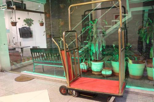 a cart with potted plants in a room at Hotel Everest in Cordoba