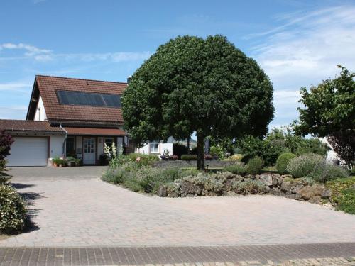 a tree in front of a house with a driveway at Apartment in Rommersheim with countryside view in Prüm