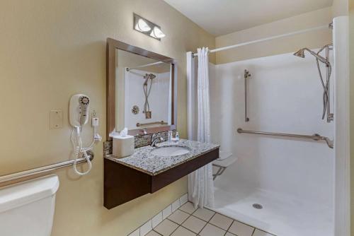 a bathroom with a sink and a shower at Comfort Inn University in Missoula