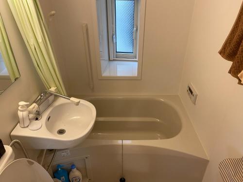 a bathroom with a sink and a bath tub at Hotel EL Shinjuku 6 in Tokyo