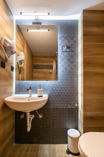 a bathroom with a sink and a toilet at Oikion Meteora Home 2 in Kalabaka