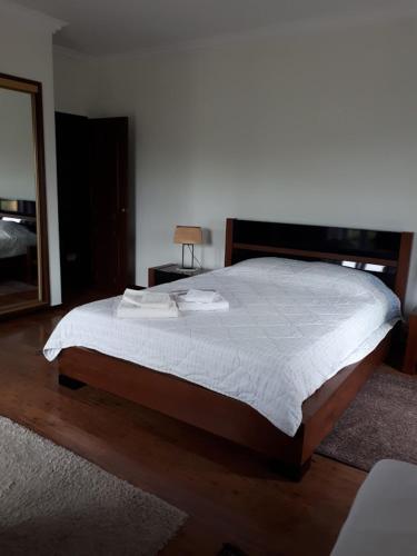 a bedroom with a bed and a mirror at Granja MG in Bombarral