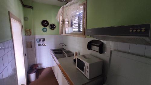 a small kitchen with a sink and a microwave at Smestaj Vanja in Arilje