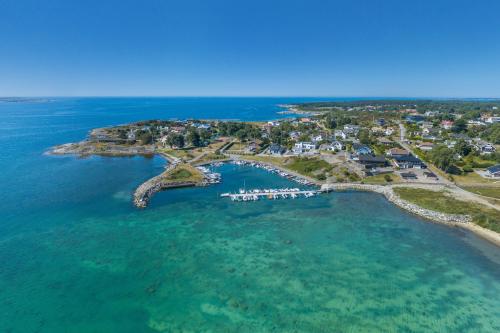an aerial view of a small island in the water at Studio Snäckeberg in Åsa