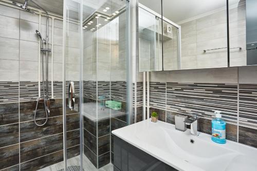 bagno con lavandino e doccia di AquaLux a Soko Banja