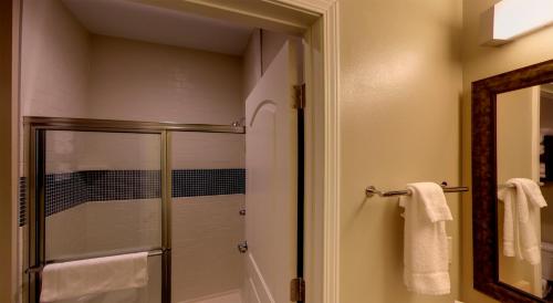 a bathroom with a shower with a glass door at Staybridge Suites Ann Arbor - Research Parkway, an IHG Hotel in Ann Arbor