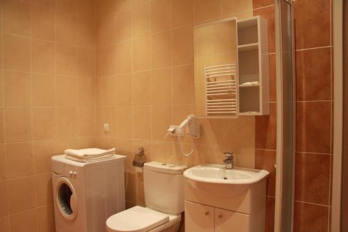 a bathroom with a toilet and a sink at Litrada Apartments in Šiauliai