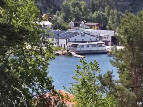 Sundsandvikにある4 person holiday home in UDDEVALLAの家並木のある湖の景色