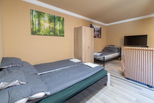 Llit o llits en una habitació de Ivanhoe Apartman