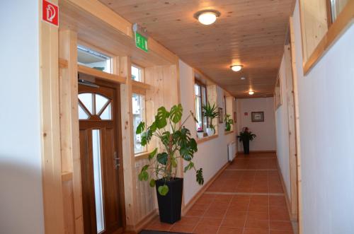 a hallway with a potted plant in a building at Pension zum Schreiner in Hermagor