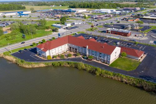 an aerial view of a building next to the water at Holiday Inn Express Hotel & Suites Port Clinton-Catawba Island by IHG in Port Clinton