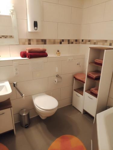 a white bathroom with a toilet and a sink at Ahr-Weinbergblick in Bad Neuenahr-Ahrweiler