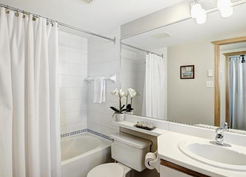 een badkamer met een wastafel, een toilet en een bad bij 22#32 Chemin du Hameau - Studio in Stoneham