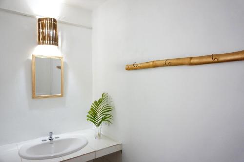 a bathroom with a sink and a mirror at Le BDM PLAYITA in Las Galeras