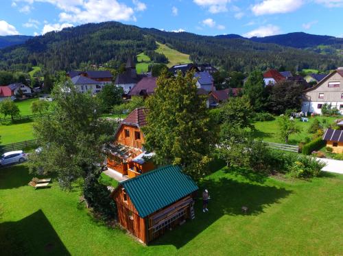 an aerial view of a village with a house at CHALET DORFER in Sankt Lorenzen ob Murau