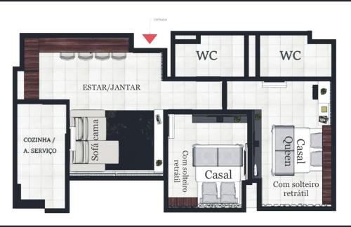 a floor plan of a house with at NEO B MAR PAJUCARA 2Qts 2WIFI 2 GARAGENS- Adm Nutelss in Maceió
