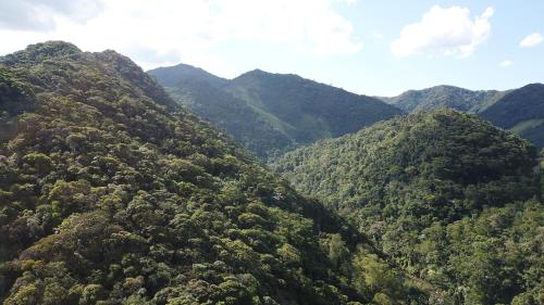 a view of a lush green mountain valley at Sítio Flor das Águas in Lumiar