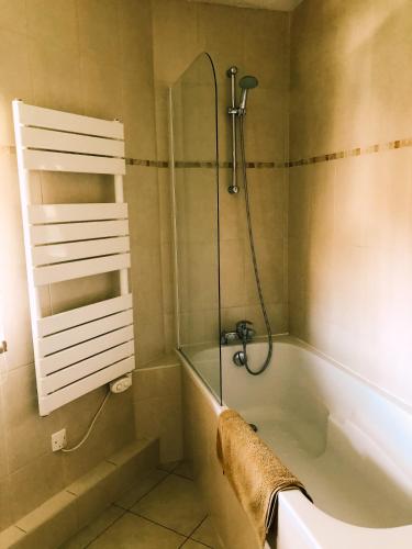 une salle de bain avec baignoire et douche dans l'établissement Maison d'hôtes La Rose d'Alsace, à Rosheim