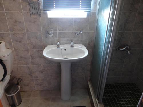a bathroom with a sink and a shower at Bed and Breakfast at Eves in Durban