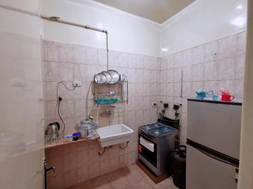 a small kitchen with a sink and a stove at Joya Apartmento in Cairo