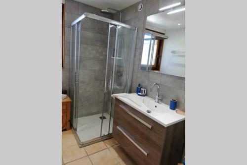 瓦爾堡的住宿－Appartement La Croix Saint Jean Valberg，带淋浴和盥洗盆的浴室