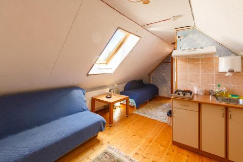 a bedroom with a bed and a sink in a room at Sodyba Brazylija in Taraldžiai