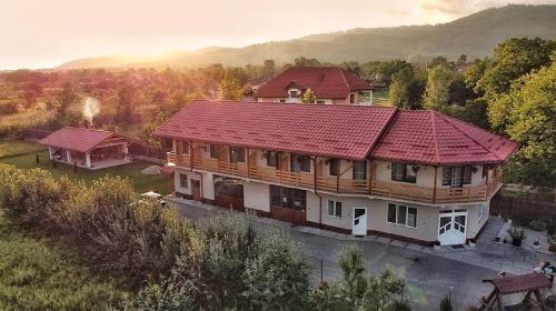 an aerial view of a house with a red roof at Angela in Polovragi